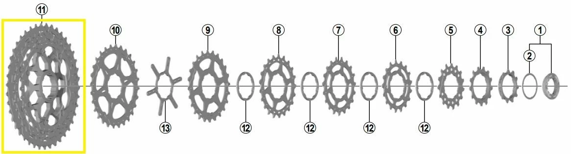 Shimano - Pignons Pour Cassette SLX CS-M7000 11 Vitesses 3 Shimano - Pignons Pour Cassette SLX CS-M7000 11 Vitesses